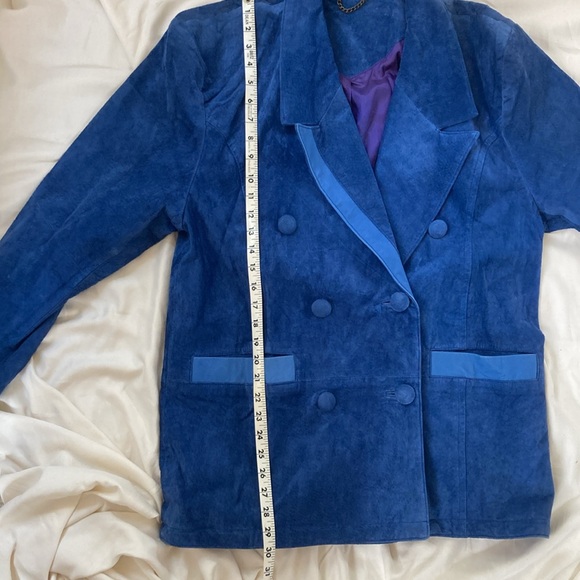 VINTAGE | Blue Suede 💙Leather Double Breasted Jacket Women’s Large - Picture 13 of 16